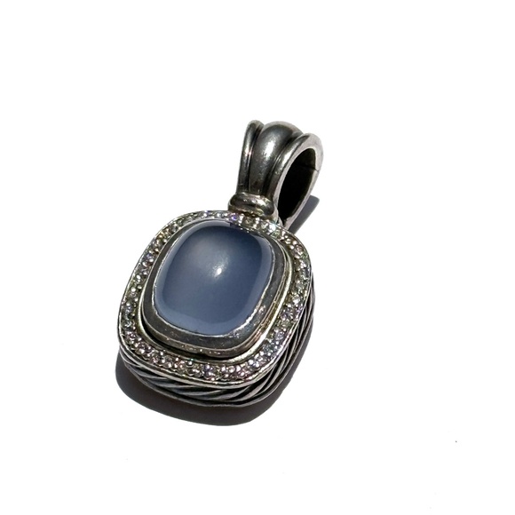 DAVID YURMAN Blue Chalcedony Diamond Cable Enhancer Sterling Silver Pendant - Picture 1 of 7
